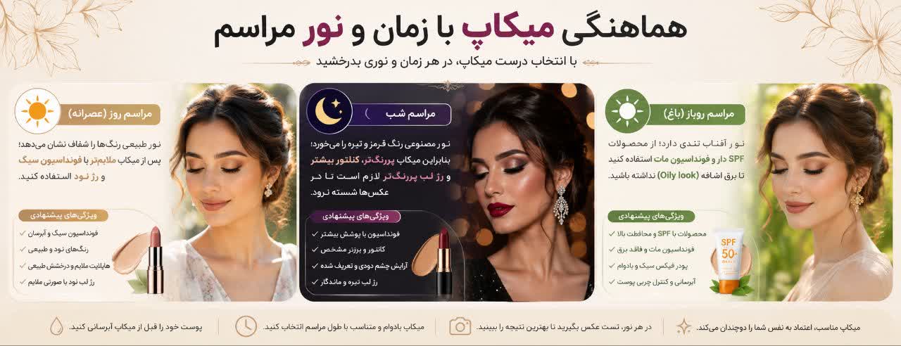 هماهنگی میکاپ با زمان و نور مراسم هماهنگی میکاپ با زمان و نور مراسم